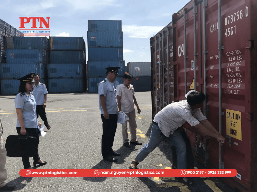 Customs officers inspecting goods at the port
