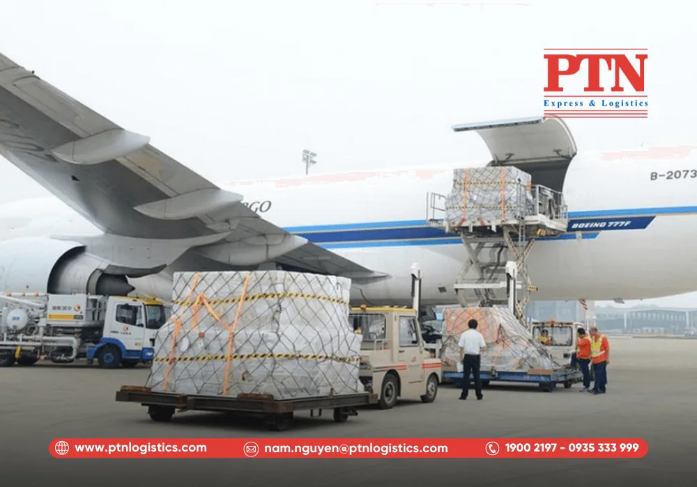 Cargo control staff inspecting goods at the airport