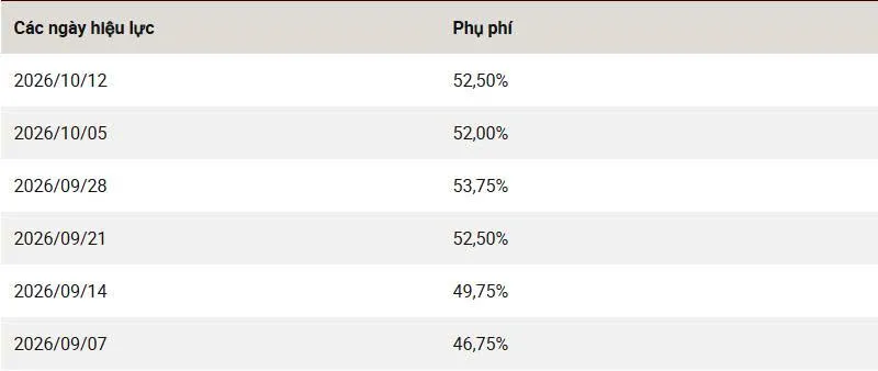 Phụ phí xăng dầu UPS 12-10-2026
