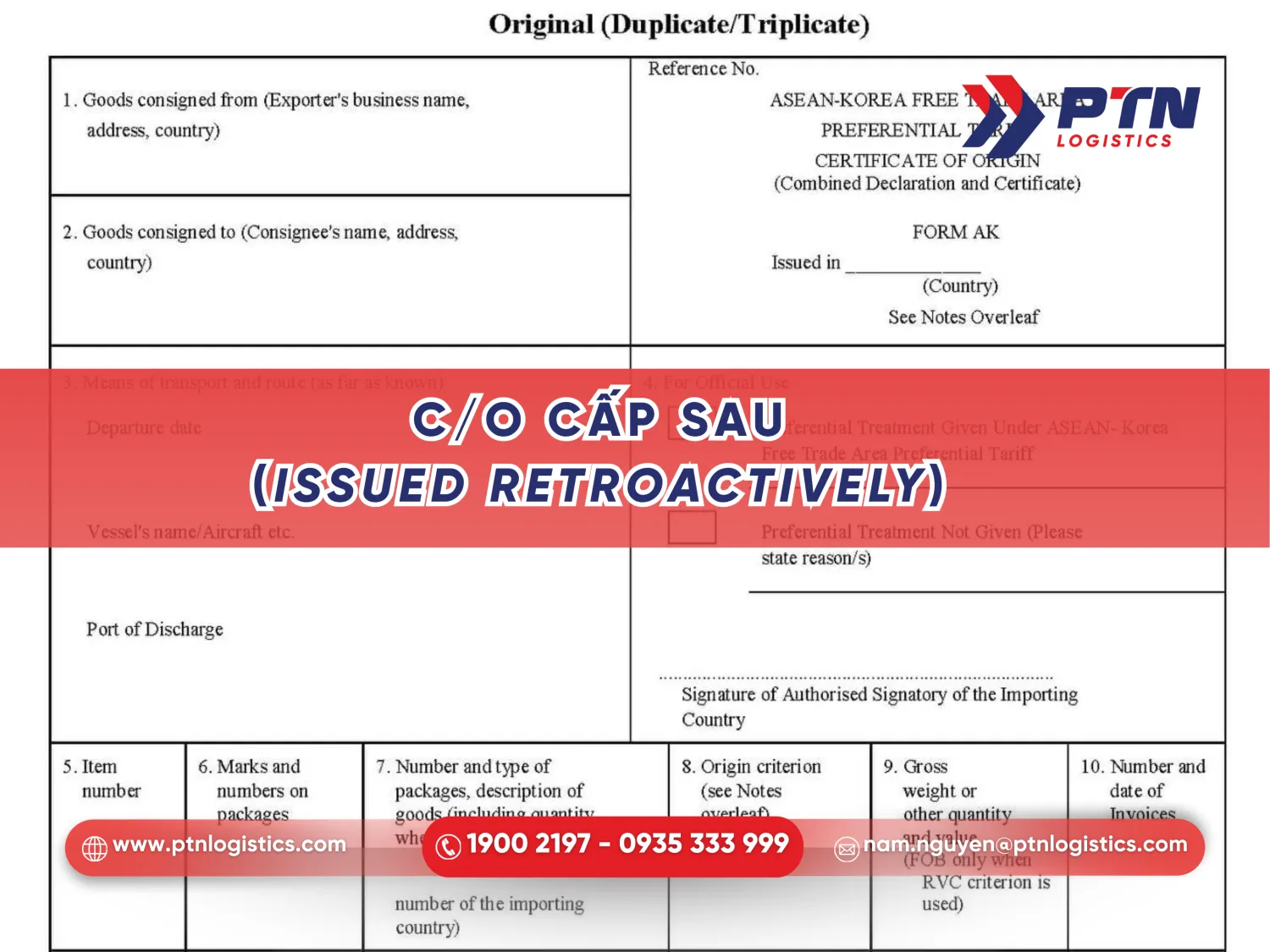 C/O cấp sau (Issued retroactively)