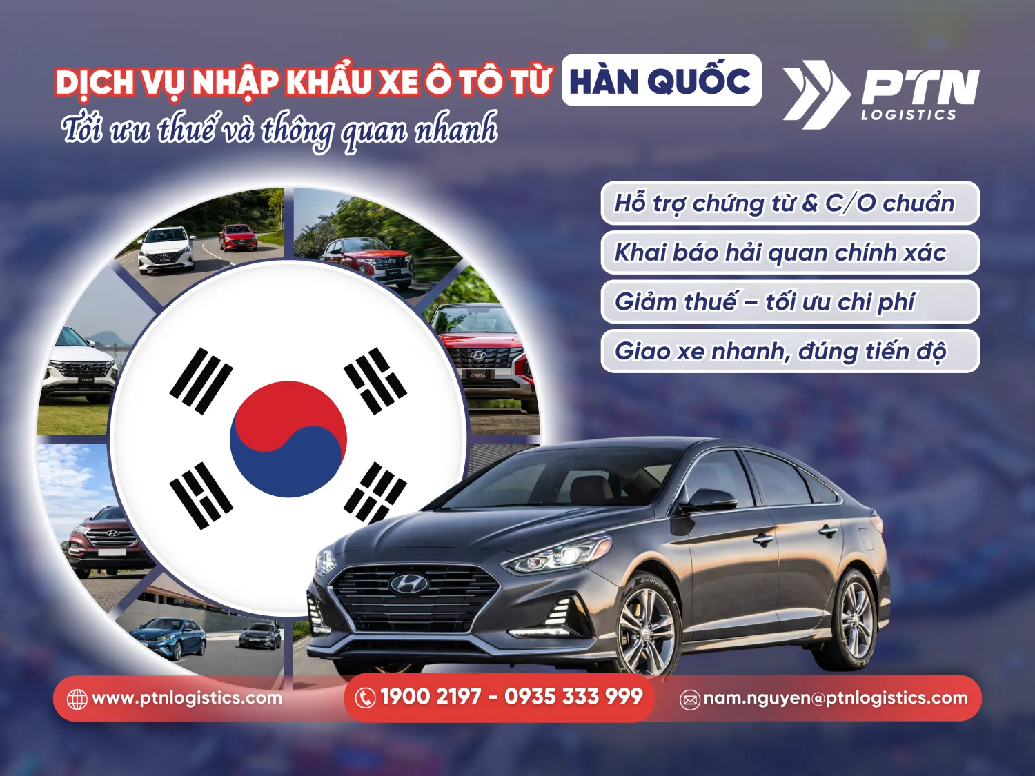 Dịch vụ nhập khẩu xe ô tô từ Hàn Quốc tối ưu thuế và thông quan nhanh