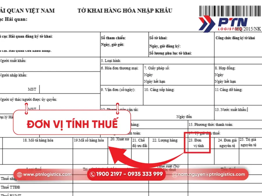 Vị trí đơn vị tính thuế trên tờ khai