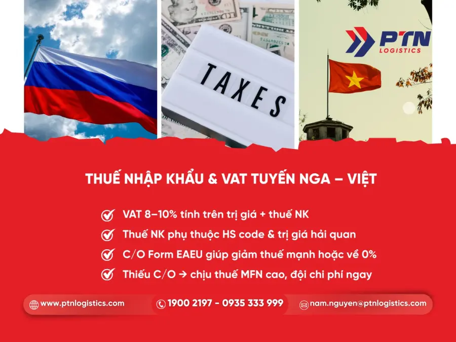 Thuế nhập khẩu và thuế giá trị gia tăng tuyến Nga-Việt