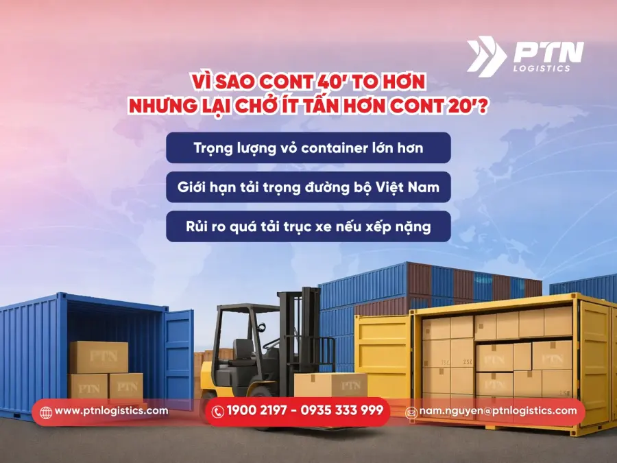 Tại sao container 40 to hơn nhưng chở ít tấn hơn container 20
